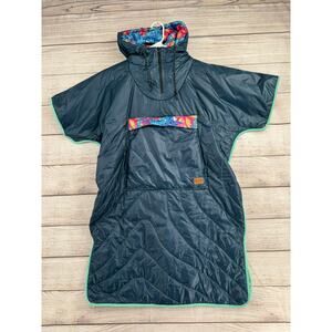 Rumpl Puffy Poncho Wearable Blanket One Size Hooded Down Fill Blue Camping